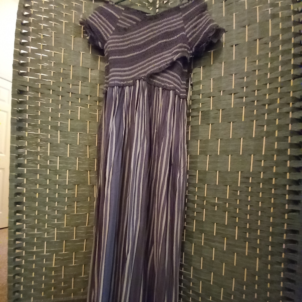 Navy Maxi Dress W/White Pin Stripes Size Medium